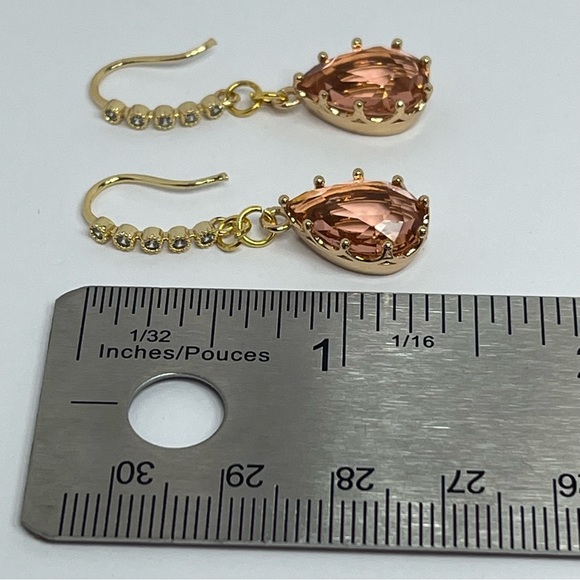 Pink Peach Gold White Rhinestone Glass Handmade Dangle Earrings - Picture 2 of 2